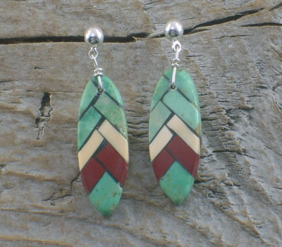 Native American Earring Mosaic Inlay Corn Dangle C